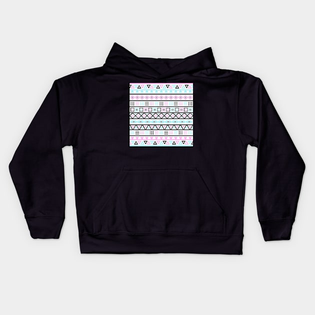 Aztec Influence BW Pink Blue Kids Hoodie by NataliePaskell